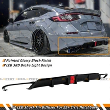 FOR 22-26 HONDA CIVIC HATCHBACK FL1 FL2 V2 GLOSSY BLACK LED REAR BUMPER DIFFUSER