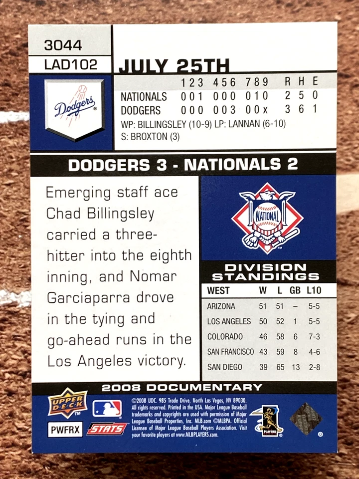 2008 Upper Deck Documentary Matt Kemp #3044 - Image 2 of 2