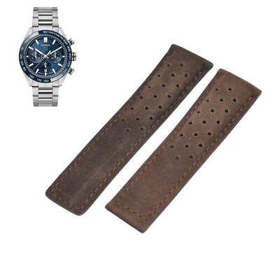 22mm Brown Suede Leather Watch Strap For Tag Heuer Carrera