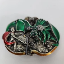 Bergamot Brass Works Enamel Dragon & Knight Belt Buckle Fantasy U 146 1983 USA