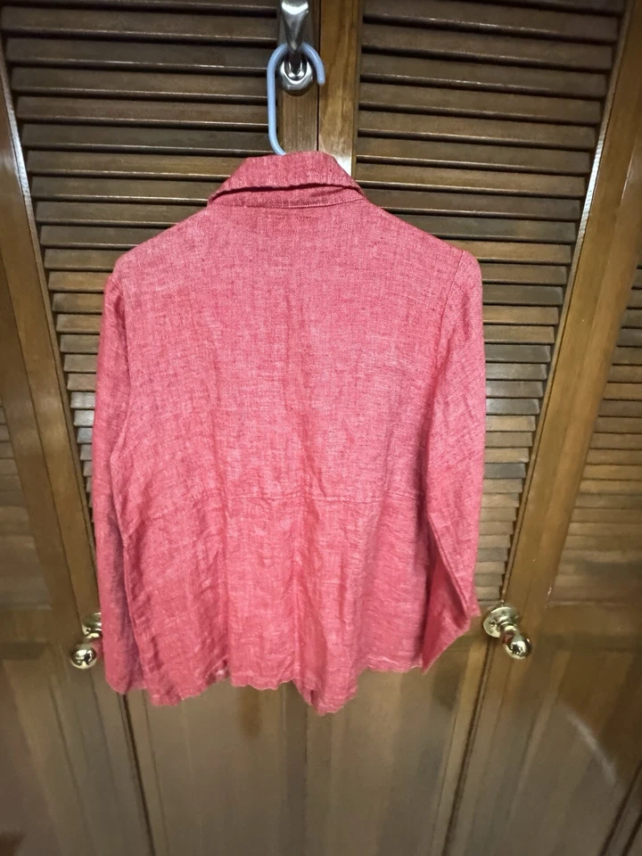 Chaqueta Camisa Lino Mujer Roja Naranja Espiga Lino Abotonada Talla S Foto 2 de 3
