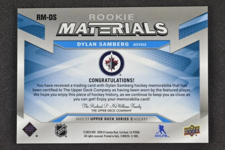 Dylan Samberg 2022-23 Upper Deck Relic Rookie Materials #RM-DS - Image 2 of 2