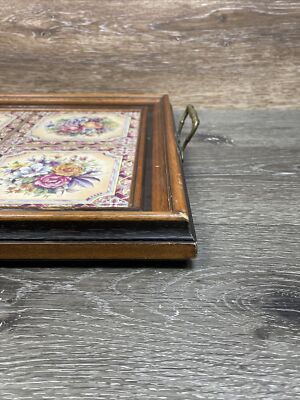 VTG Tilecrafts Victorian Floral Tea Tray 6 Tiles Staffordshire