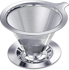 Pour Over Coffee Dripper Slow Drip Paperless Coffee Filter Double Mesh Stainless