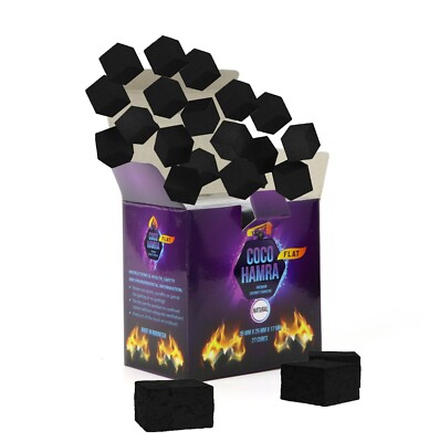 Coco Hamra- 27 FLAT Natural Coconut Shell Hookah Charcoals 25 MM x 17 MM