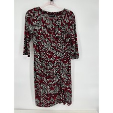 Jones New York Dress Sheath Geometric Print Career 3/4 Sleeve Red Black S