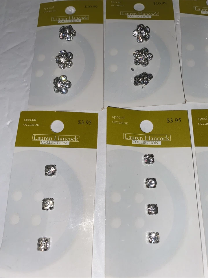 Lauren Hancock Collection Special Lot Of 8 Rhinestone Flower Buttons Silver NEW - Image 2 of 4
