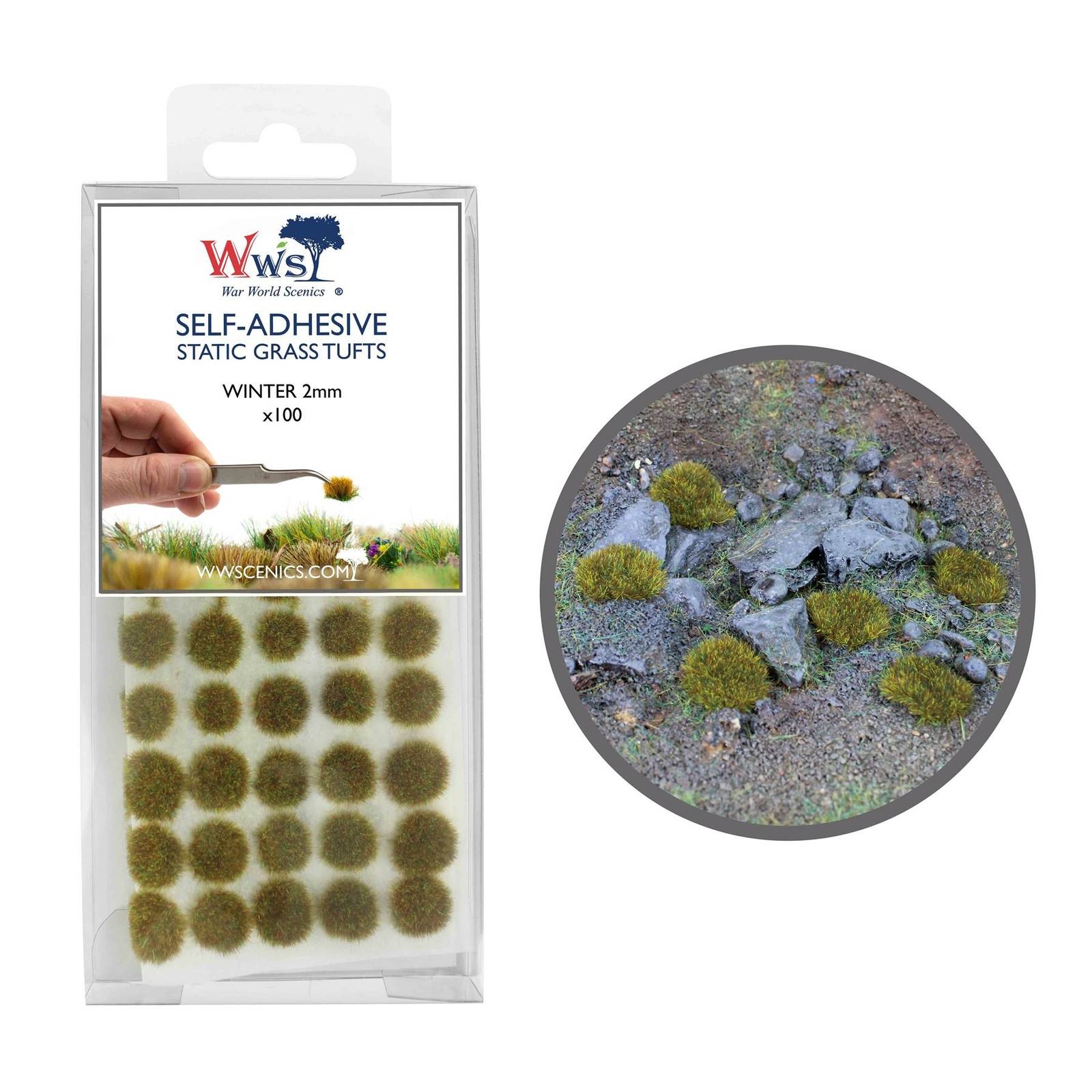 Static Grass Tufts x 100 – Winter, 2mm – Model Railway Wargame Scenery