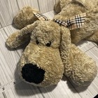 Brown Black Floppy Flopsie Puppy Dog Laying Down Fuzzy Hound Plaid Bow 13 Inches