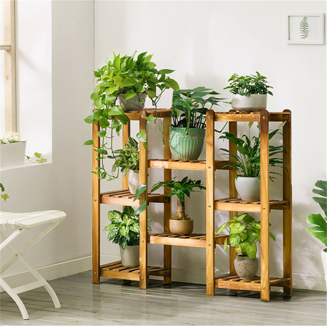 Multi Tier Wood Plant Stand Flower Pot Shelving Unit Display Rack Storage  Patio