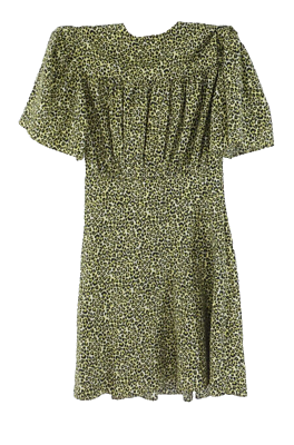 Topshop Dress Leopard Lime Green Animal Print Flutter Sleeve Satin BNWT UK  4 | eBay UK