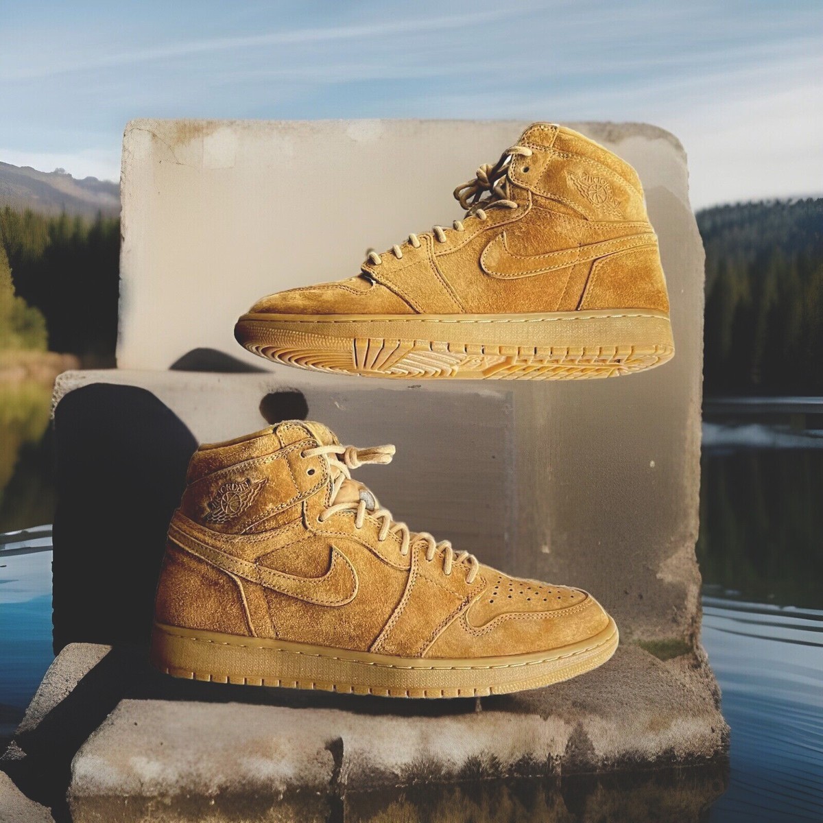 AIR JORDAN 1 RETRO HIGH SNEAKERS WHEAT/GOLDEN-HARVEST GUM MENS