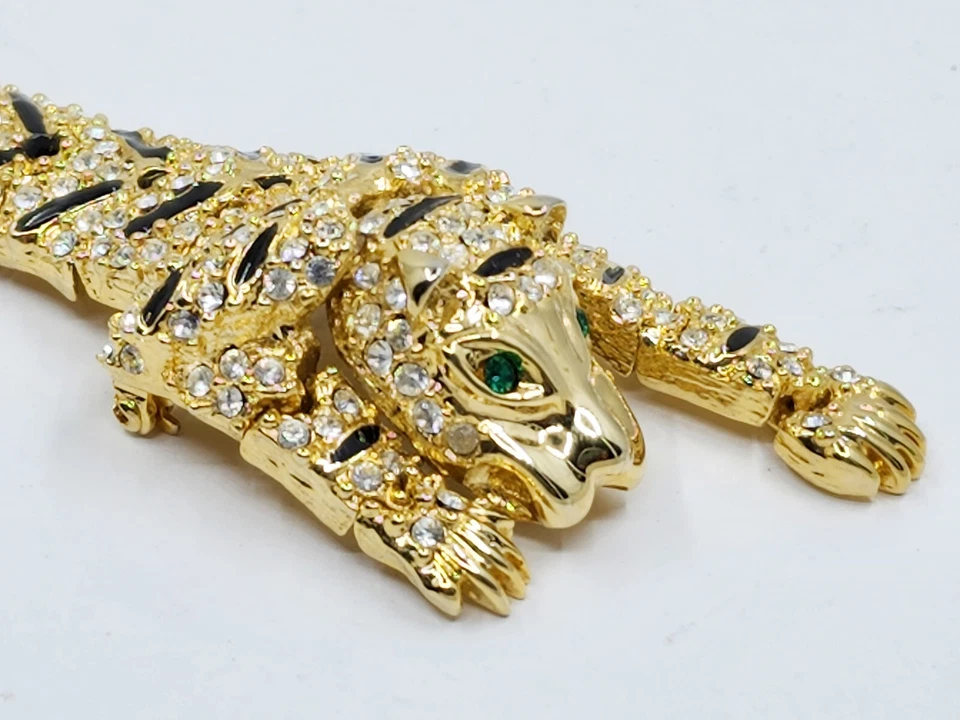 GRAN BROCHE DE HOMBRO PANTERA OJOS VERDES ESTRÁS PAVÉ ESMALTE ARTICULADO 7,5" Foto 3 de 4