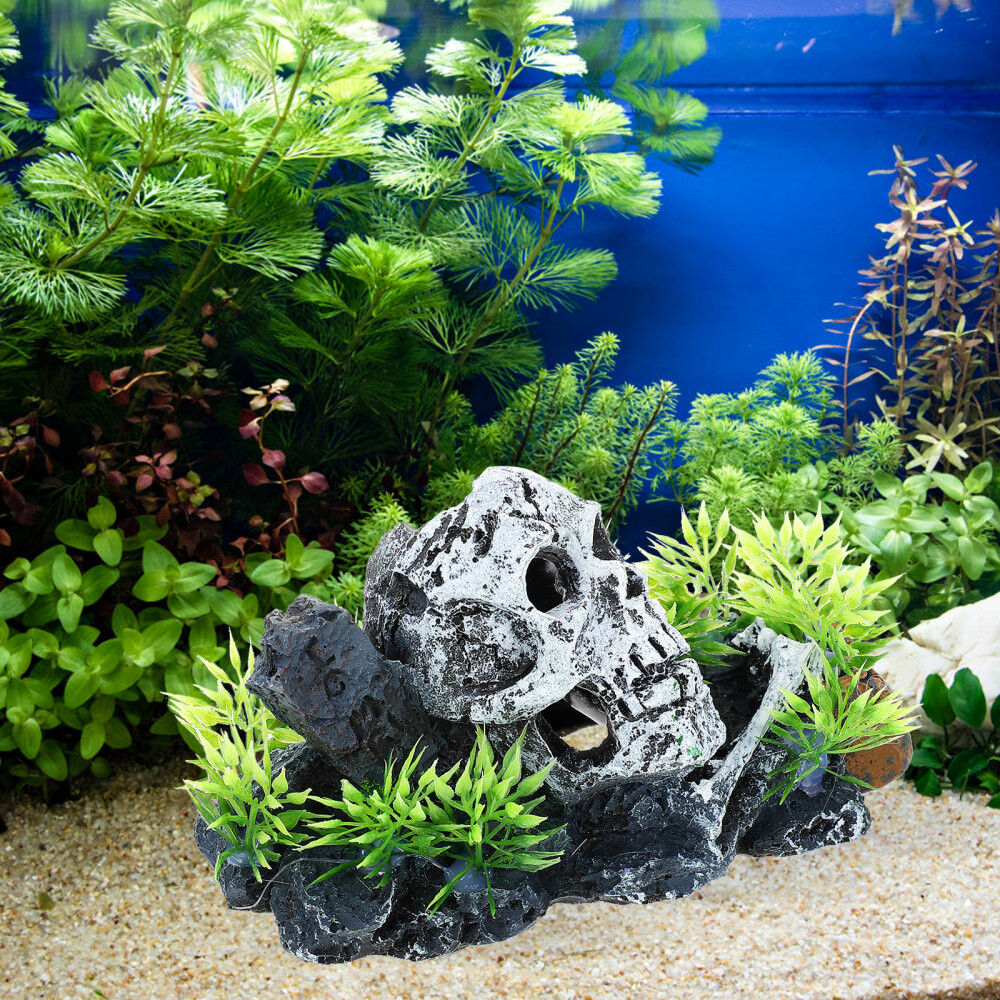 2 Count Resin Fish Tank Ornaments Aquarium Sculpture Halloween Skeleton