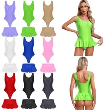Women's Romper And Miniskirts Party Leotard High Cut Bodysuit With Skirts Gym