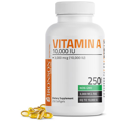 Bronson VITAMIN A 10,000 IU Premium Non-GMO Healthy Vision, 250 Softgels