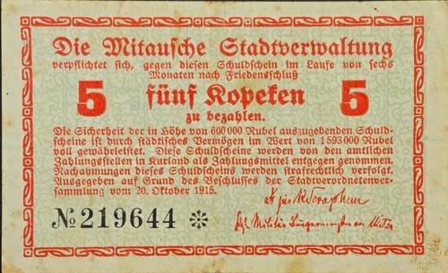 Latvia Mitau Jelgava Occupation 5 Kopecks Kapeikas 1915 Banknote N682 - Picture 2 of 3