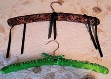 2 Colorful Vintage Padded Satin Lingerie Boudoir Clothes Hangers