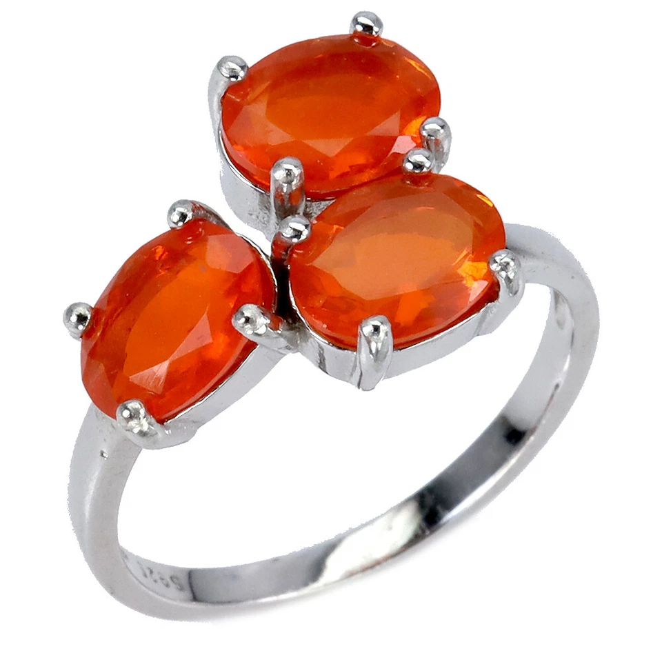 Anillo de plata de ley 925 ovalado ópalo naranja fuego 8x6 mm piedras preciosas joyería tamaño 8 Foto 2 de 4