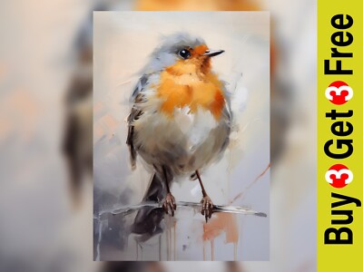 ''Charmanter 7''''x5'''' Ölgemälde Druck, Robin Redbreast auf Zweig, 5''''x7''''