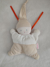doudou lutin garcon beige blanc raye noeud orange  grelot COROLLE vintage 2000