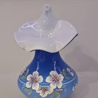 Fenton Cobalt Blue Cased Glass Vase: Hand-Painted 95th Anniversary
