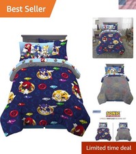 Sonic The Hedgehog 5-Piece Twin Bedding Set - Soft Microfiber Comforter  Sheets