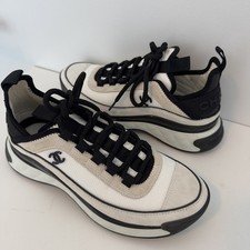 Size 37 - Chanel Velvet Calfskin  Mixed Fibers Sneaker Ivory