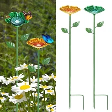 2-Pack Bee Watering Stations, 25 Inch Iron Bee Bath for Garden [Yellow/Green]