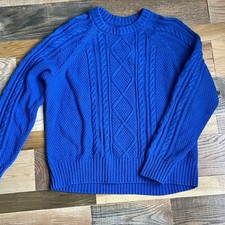 GAP Men's M Classic Cable Knit Sweater Bristol Blue 100 Cotton Crewneck