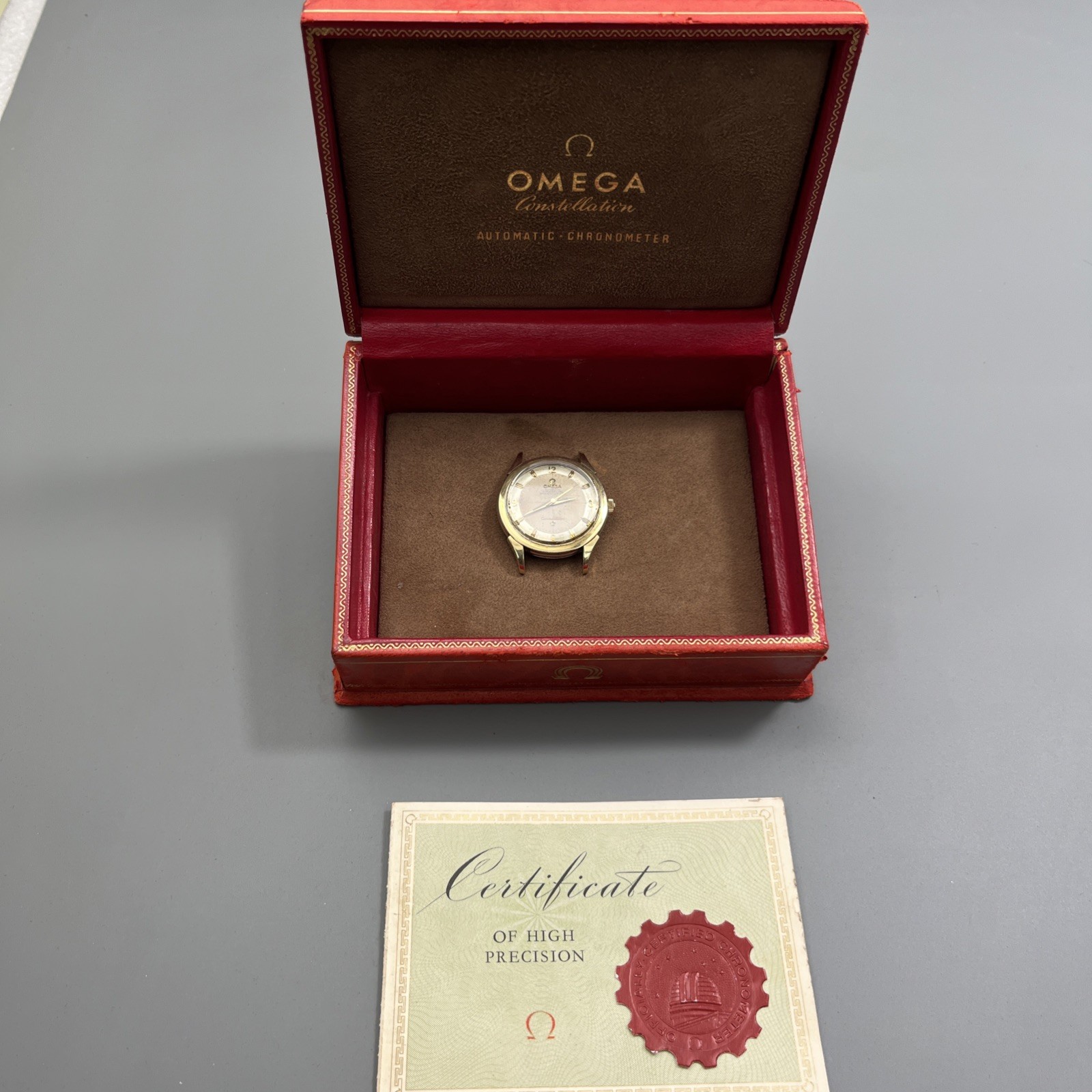 BOX RUNS description CONSTELLATION 1956 CERTIFICATE OMEGA read AND MATCHED W/ - vintagewatches.pk