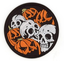 Skull Pumpkin Patch Iron On Sew On Halloween Goth Jack-O-Lantern Spooky Badge