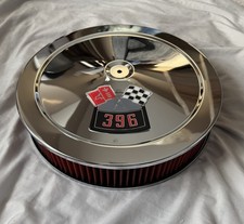 Chevrolet Chrome Air Cleaner With 3d Decal 396 Red Washable Filter 4bbl Carb