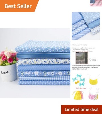 Cotton Fabric Quilt Patchwork Sheets Blue 7pcs 20x20 inches DIY Craft Supplies