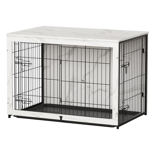 Wooden Dog Crate Furniture with Cushion, Dog Crate End Table with Tray, Doubl... - Picture 2 of 8