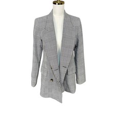 Zara Woman Black White Glen Plaid Double Breasted Peak Lapel Blazer Size M