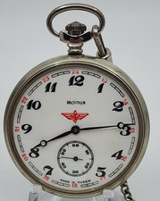 Vintage Molnija Russia USSR Pocket Watch Locomotive Back 18 Jewels Mechanical