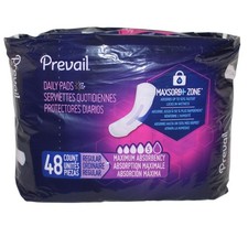 Prevail Daily Pads Regular 48 Ct MaxSorb Zone Maximum Absorbency Leak Protectio