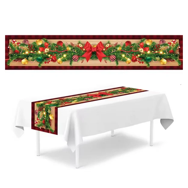EVENTDEKO SHOP Runner da Tavolo Natalizio Decorazione Natalizia 180cm Decorazione Palline Rami Fiocco