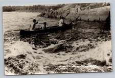 Vintage Fast Water on the Flambeau River Canoe Scene Postcard Oxbo WI RPPC