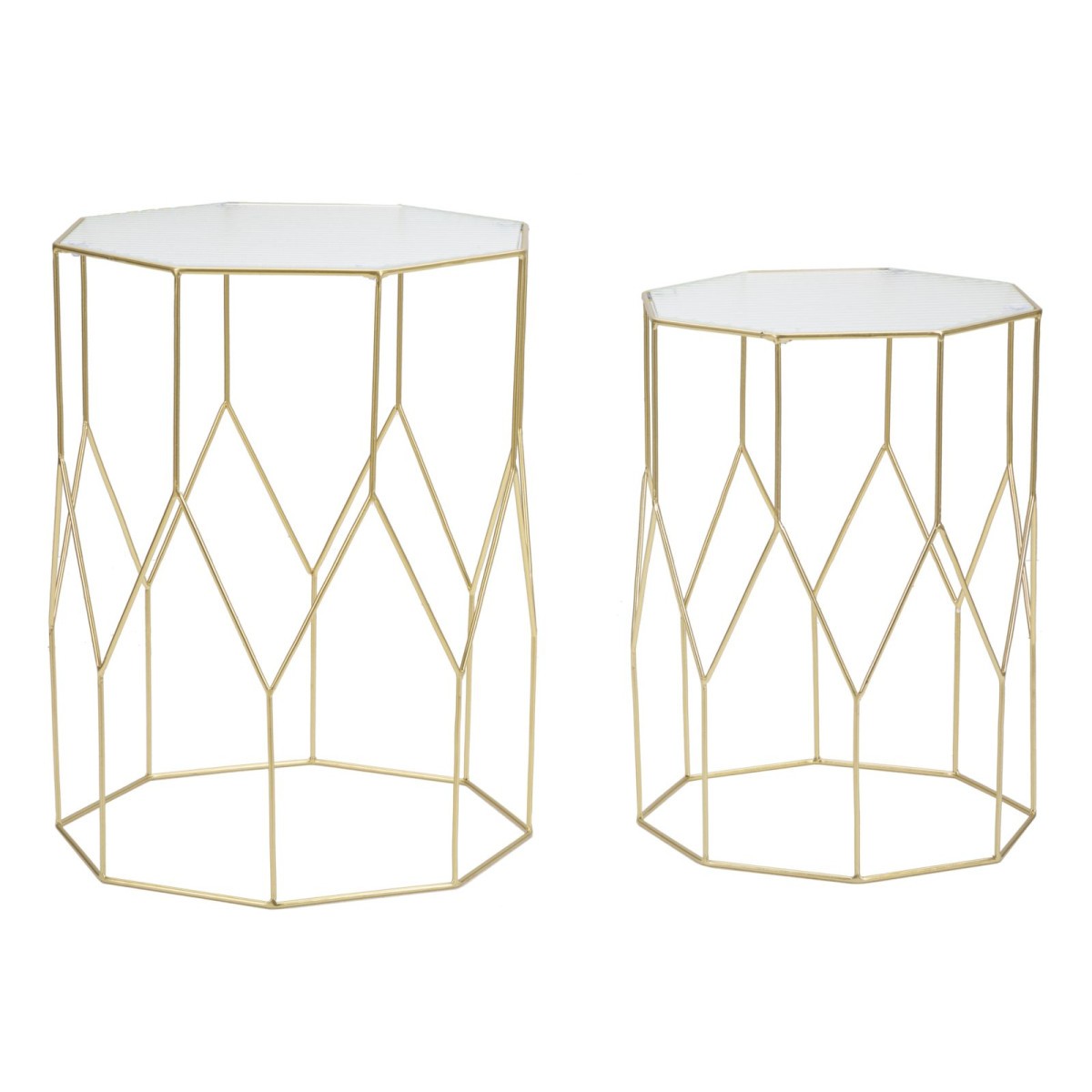 Table d'appoint dorée salon Glassy lot de 2 petites tables basses en verre