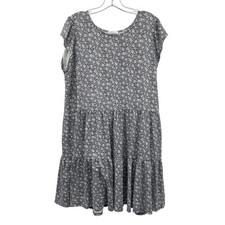 First Love by Loevelyn Floral Tiered Dress Cap Sleeve Gray/Multi Size 1X