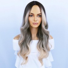 Brown Blonde Wigs Long Wavy Wig for Women Curly Highlights Ombre Color Heat R...