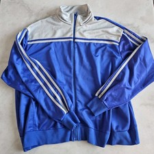 VINTAGE Full-Zip Blue Gray Striped Long Sleeve Track Jacket Tricot Men's 2X