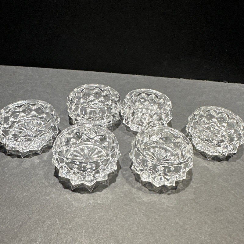 6 Vintage Fostoria American Individual Open Salt Cellars Crystal Glass 2" x 1"