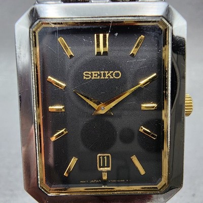 Seiko Tank Watch Men 27mm Black Dial Black &gold Tone Date V739