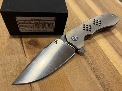 Kansept Knives Entity Pocket Knife Gray Bead Blast Titanium Folding S35VN 1036B1