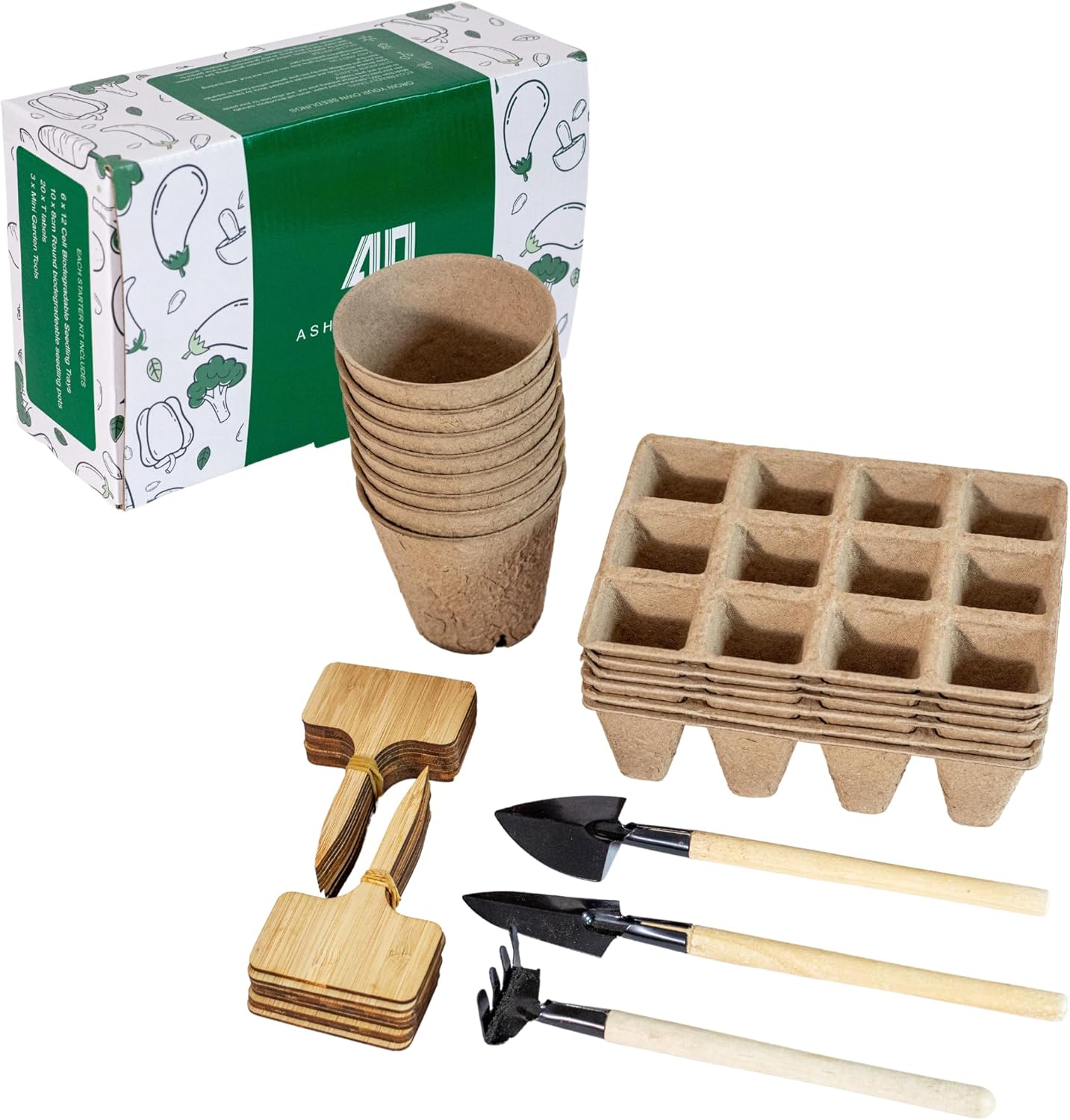 Seedling Starter Kit, Reduces Transplant Root Shock, with Drainage Holes & 100%