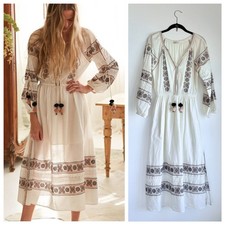 LoveShackFancy Isla Embroidered Pom Pom Midi Dress in Pink & Black Size Small