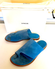 Vince Edris Slide Sandals Blue Pumice Suede 7...